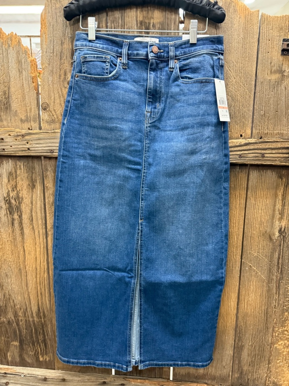 Dkny Mid-Length Blue Denim Pencil Skirt with Front Slit